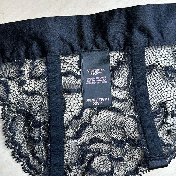 Victoria’s Secret• XS• GARTER BELT • emerald green Black & gold lace • 1610 WA - Picture 6 of 12